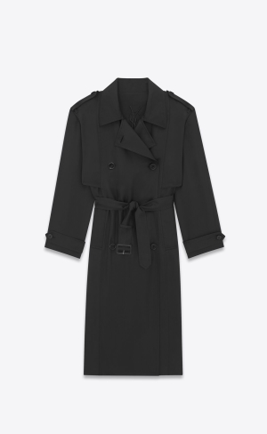 YSL Trench Coat In Silk Satin Schwarz | 72341-ONWG