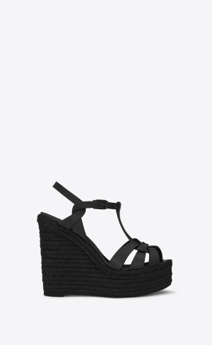 YSL Tribute Espadrilles Wedge In Smooth Leder Schwarz | 07219-VBWR