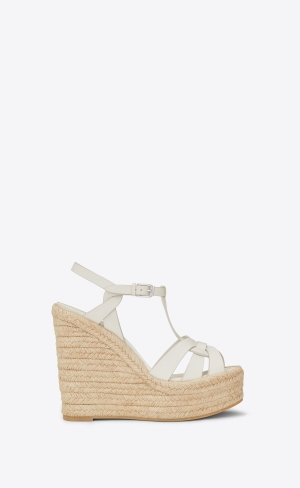 YSL Tribute Espadrilles Wedge In Smooth Leder Weiß | 52487-POTR