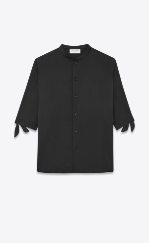 YSL Tunic Shirt In Crepe Satin Schwarz | 20149-KSCX