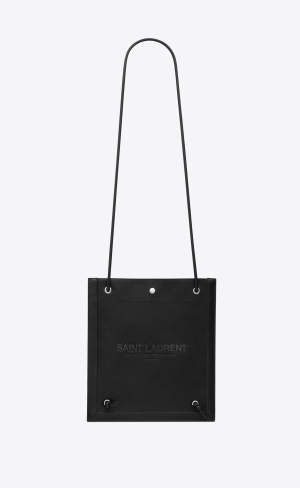 YSL Universite Flache Crossbody Bag In Vegetable-tanned Leder Schwarz | 84706-PKLF