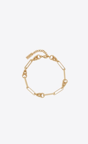 YSL Vintage Rectangular Cable And Knot Links Bracelet In Metal Gold | 60829-XHSA