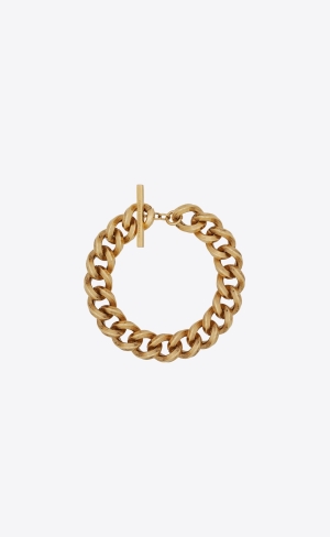 YSL Vintage Triangular Curb Chain Bracelet In Metal Gold | 84310-SZDB