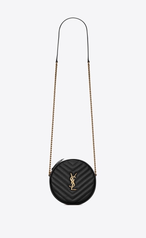 YSL Vinyle Round Camera Bag In Chevron-quilted Grain De Poudre Embossed Leder Schwarz | 68435-WRSE