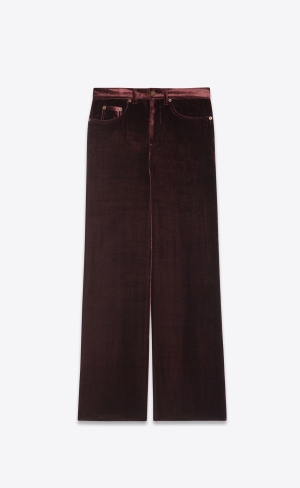 YSL Weite-leg Pants In Velvet Dunkelbordeaux | 42073-QZGU