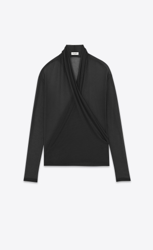 YSL Wrap-over Top In Jersey Schwarz | 38794-TZAQ