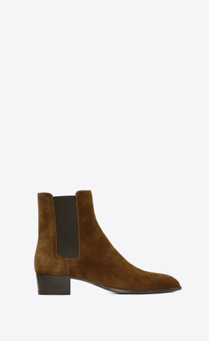 YSL Wyatt Chelsea Boots In Wildleder Land | 30946-YNLO