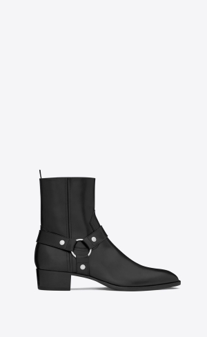 YSL Wyatt Harness Boots In Smooth Leder Schwarz | 68315-VANT