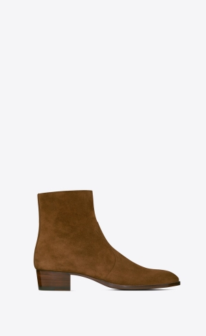 YSL Wyatt Zipped Boots In Wildleder Land | 91634-GAZC