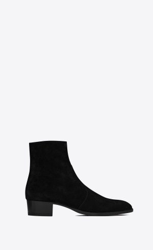 YSL Wyatt Zipped Boots In Wildleder Schwarz | 09427-KIOU