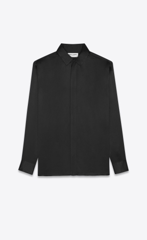 YSL Yves Collar Klassische Shirt In Crepe Satin Noir | 35617-IWPC