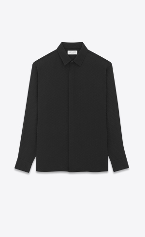 YSL Yves Collar Klassische Shirt In Matte And Shiny Silk Schwarz | 16420-YQVS