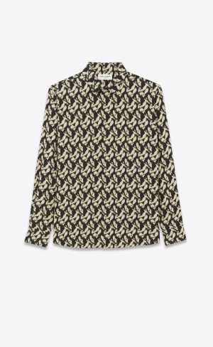 YSL Yves Collar Klassische Shirt In Viscose And Silk Noir Et Sable | 68521-AWVC